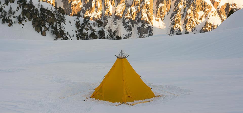 Modular Shelter pitched in snow